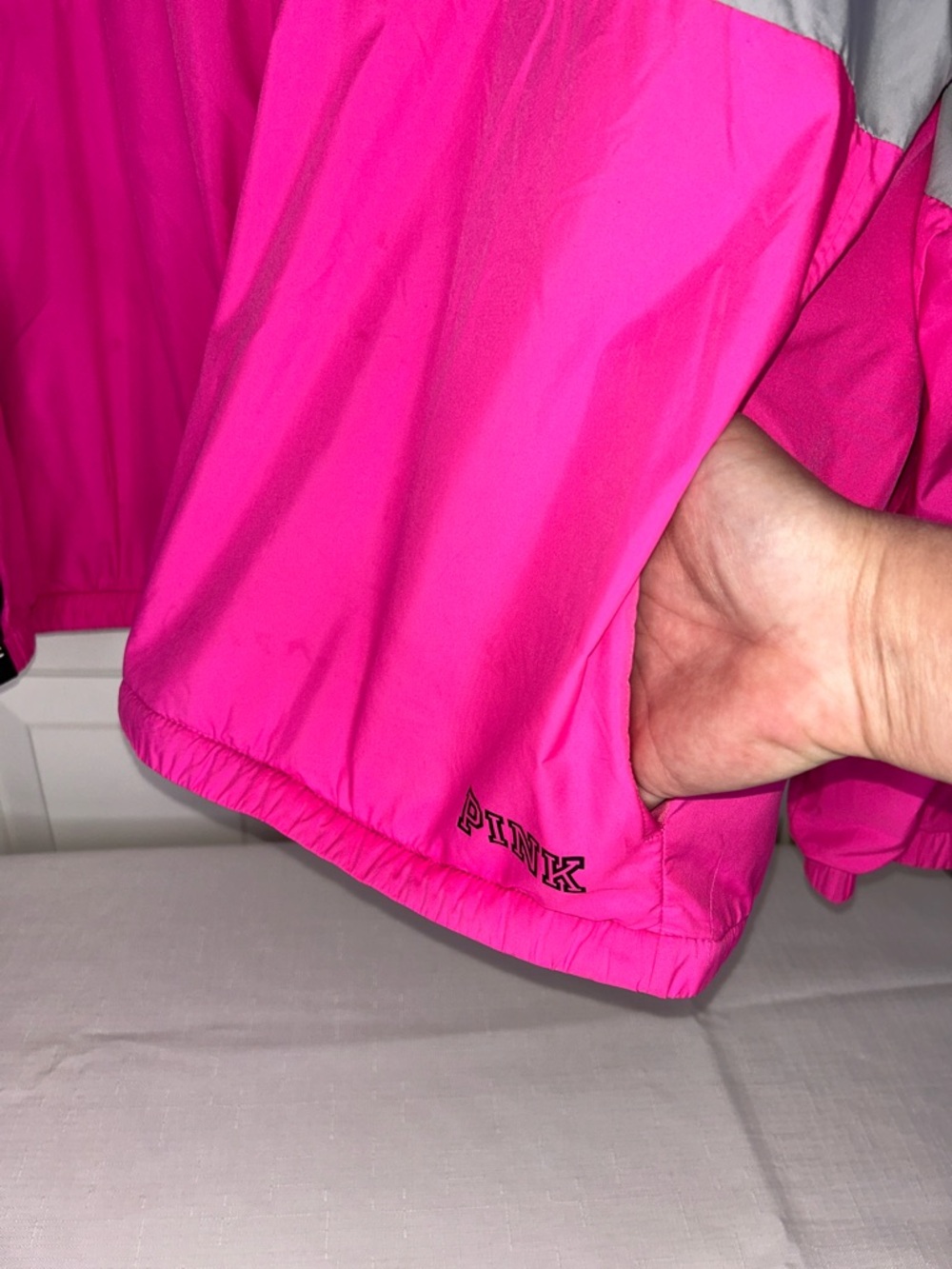 PINK Victoria's Secret Pink, Blue & Gray Hooded Sherpa Lined Windbreaker Jacket - Picture 3 of 10